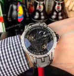 Copy Roger Dubuis Excalibur Automatic Skeleton SS Diamond Watch Gray Gummy Strap_th.jpg